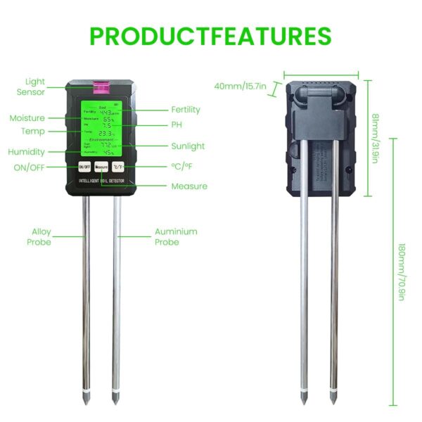 Apex Labs® 6 in 1 Professional Soil Meter for PH/Moisture/Temp/Sunlight Intensity/Conductivity/Humidity - Image 7