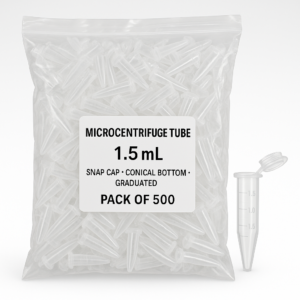 Microcentrifuge Tubes 1.5mL– Graduated Conical Bottom, Leak-Proof Snap Cap, Autoclavable (Pack of 500)