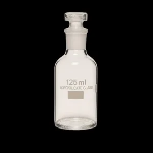 laboratory boroslllicate glass reagent bottle with narrow mouth opeining and stopper