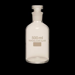 laboratory boroslllicate glass reagent bottle with narrow mouth opeining and stopper