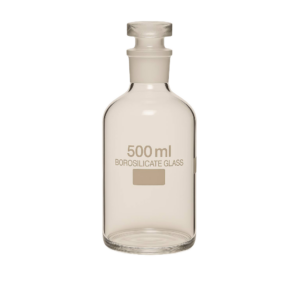 laboratory boroslllicate glass reagent bottle with narrow mouth opeining and stopper