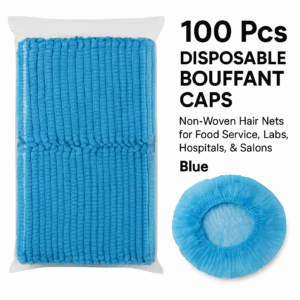 100 Pcs Disposable Bouffant Caps – Non-Woven Hair Nets for Food Service, Labs, Hospitals, & Salons (Blue)