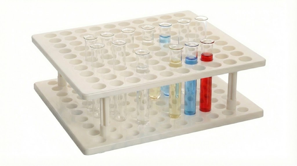 Rack for Blood Collection Tubes with samples - APEX LABS Rack for Blood Collection Tubes and sample tubes 13mm dia hole with samples