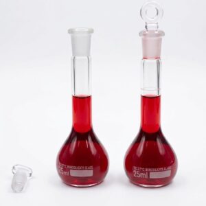 Volumetric Flask, 25ml Measuring Flask, Borosilicate Glass Flask, Chemistry Lab Glassware, Glass Stopper Flask, Long Neck Flask, Laboratory & Scientific Product, Analytical Chemistry Tool, Solution Preparation Flask, Pack of 2 Volumetric Flasks