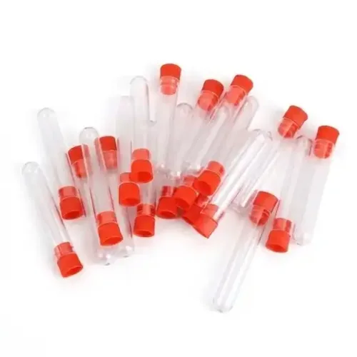 5mL Clear Plastic Test Tubes with Red Caps (100 Pack)