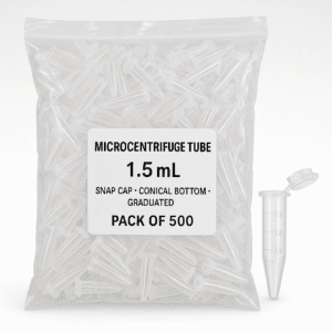 Microcentrifuge Tubes 1.5mL– Graduated Conical Bottom, Leak-Proof Snap Cap, Autoclavable (Pack of 500)