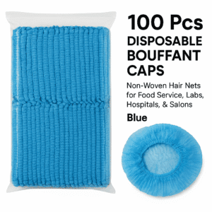 100 Pcs Disposable Bouffant Caps – Non-Woven Hair Nets for Food Service, Labs, Hospitals, & Salons (Blue)
